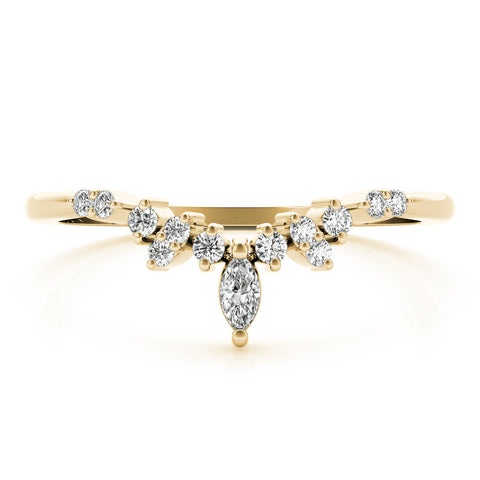 Yellow gold Marquise and Round Diamond Chevron Band with Prong Setting 1