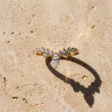 Yellow gold Marquise and Round Diamond Chevron Band with Prong Setting_105