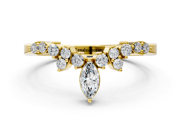 Yellow gold Marquise and Round Diamond Chevron Band with Prong Setting