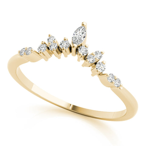 Yellow gold Marquise and Round Diamond Chevron Band with Prong Setting