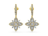 Yellow gold Marquise and Round Diamond Floral Huggie Drop Earrings_4