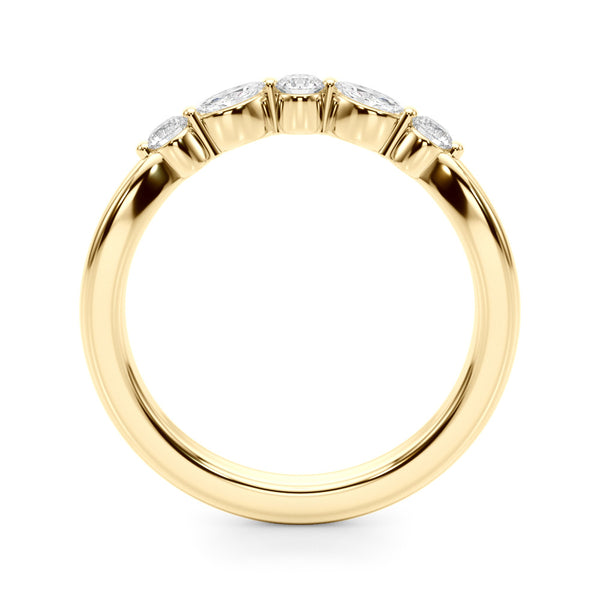Yellow gold Marquise and Round Diamond Half Eternity Band with Prong Setting