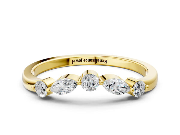 Yellow gold Marquise and Round Diamond Half Eternity Band with Prong Setting