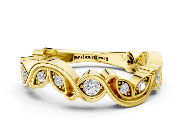 Yellow gold Marquise and Round Diamond Infinity Eternity Band with Bezel Setting
