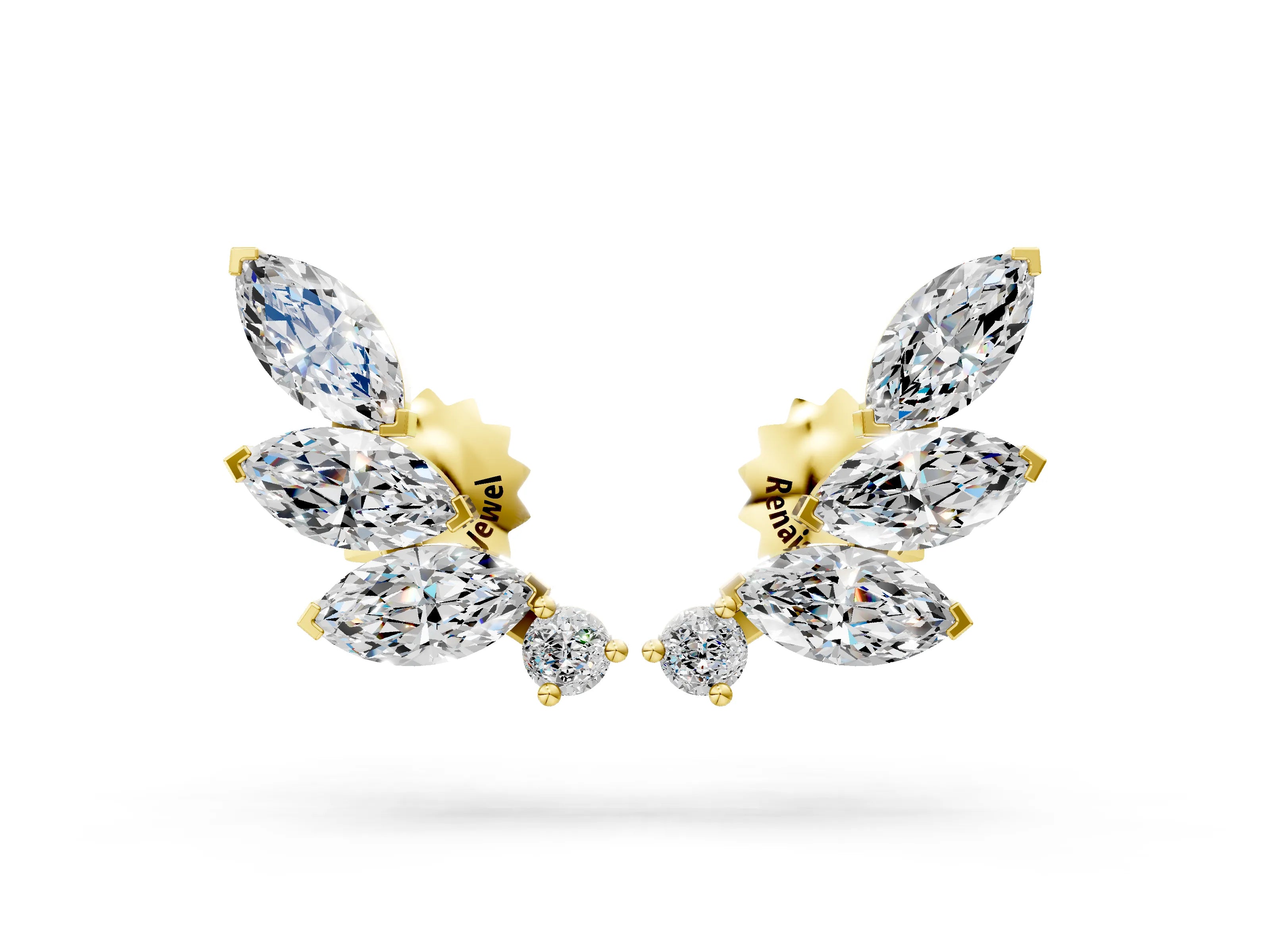 Yellow gold Marquise and Round Diamond Ivy Climber Earrings
