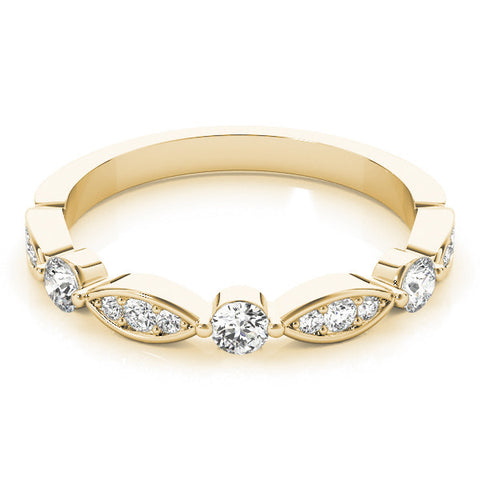 Yellow gold Marquise and Round Diamond Milgrain Band with Bezel Setting 1