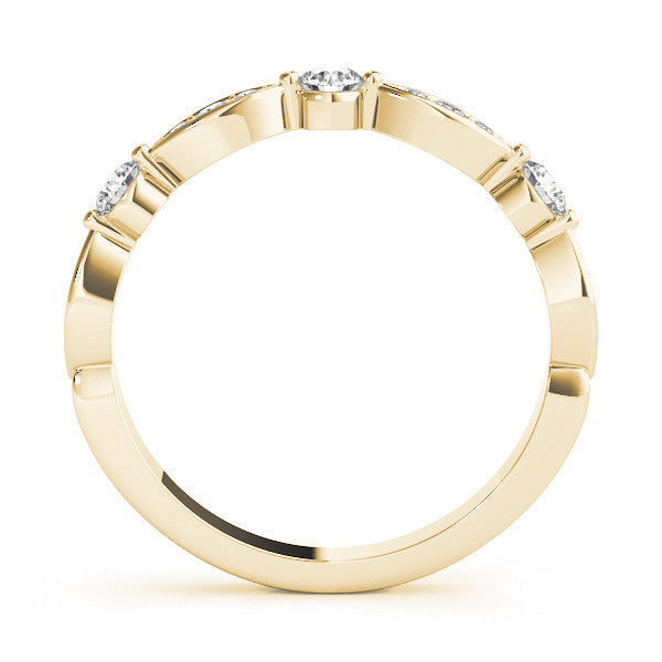 Yellow gold Marquise and Round Diamond Milgrain Band with Bezel Setting 2