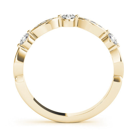 Yellow gold Marquise and Round Diamond Milgrain Band with Bezel Setting 2