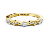 Yellow gold Marquise and Round Diamond Milgrain Band with Bezel Setting_23