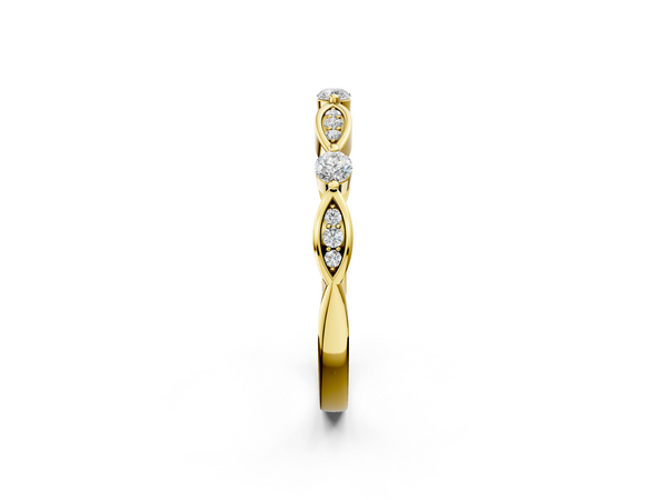 Yellow gold Marquise and Round Diamond Milgrain Band with Bezel Setting