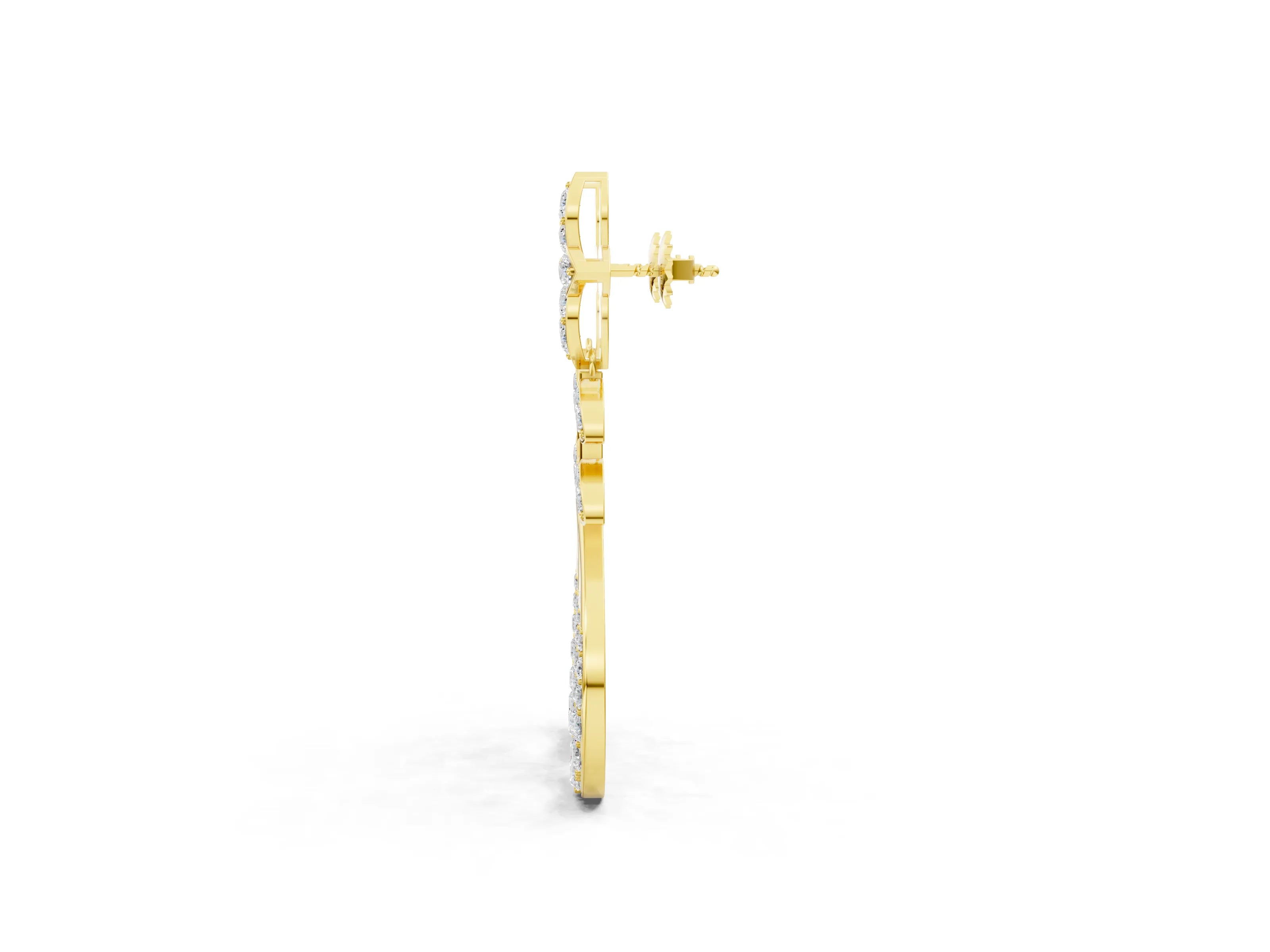Yellow gold Marquise and Round Diamond Sparkling Dewdrop Drop Earrings_1