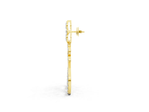 Yellow gold Marquise and Round Diamond Sparkling Dewdrop Drop Earrings_1