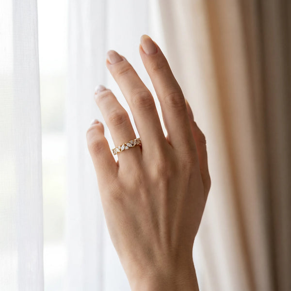 Yellow gold Marquise and Round Diamond Vine Eternity Band with Prong Setting