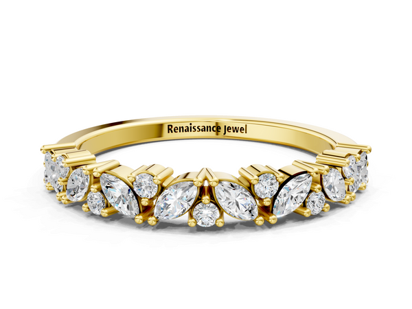 Yellow gold Marquise and Round Diamond Vine Eternity Band with Prong Setting
