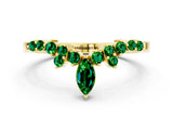 Yellow gold Marquise and Round Emerald Chevron Band with Prong Setting_6