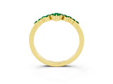 Yellow gold Marquise and Round Emerald Chevron Band with Prong Setting_9