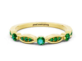 Yellow gold Marquise and Round Emerald Milgrain Band with Bezel Setting_6