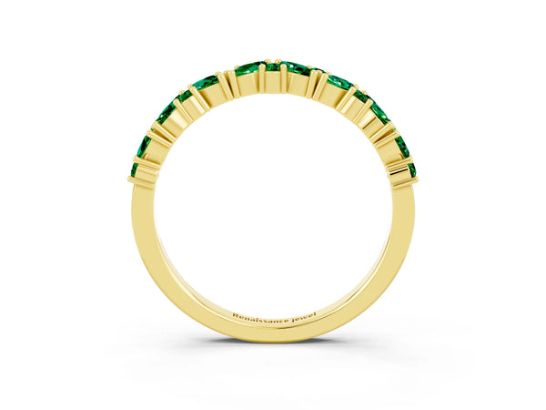 Yellow Gold Marquise and Round Lab-Grown Emerald Vine Half Eternity Wedding Band