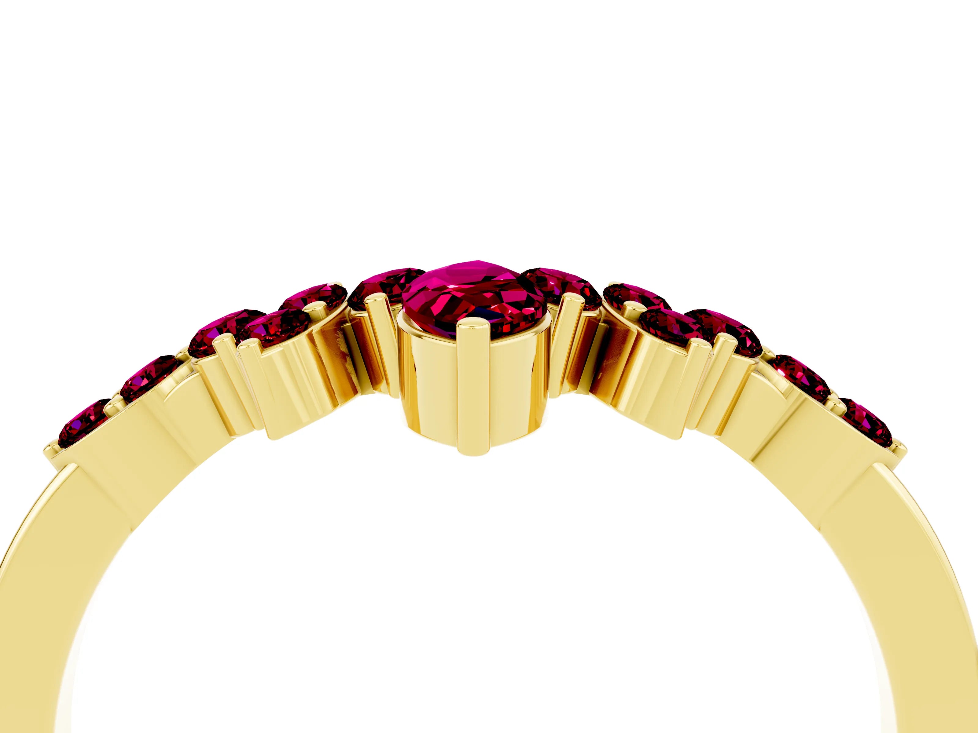 Yellow gold Marquise and Round Garnet Chevron Band with Prong Setting_10