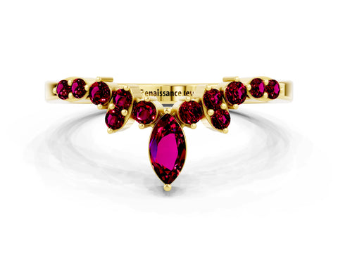 Yellow gold Marquise and Round Garnet Chevron Band with Prong Setting_6