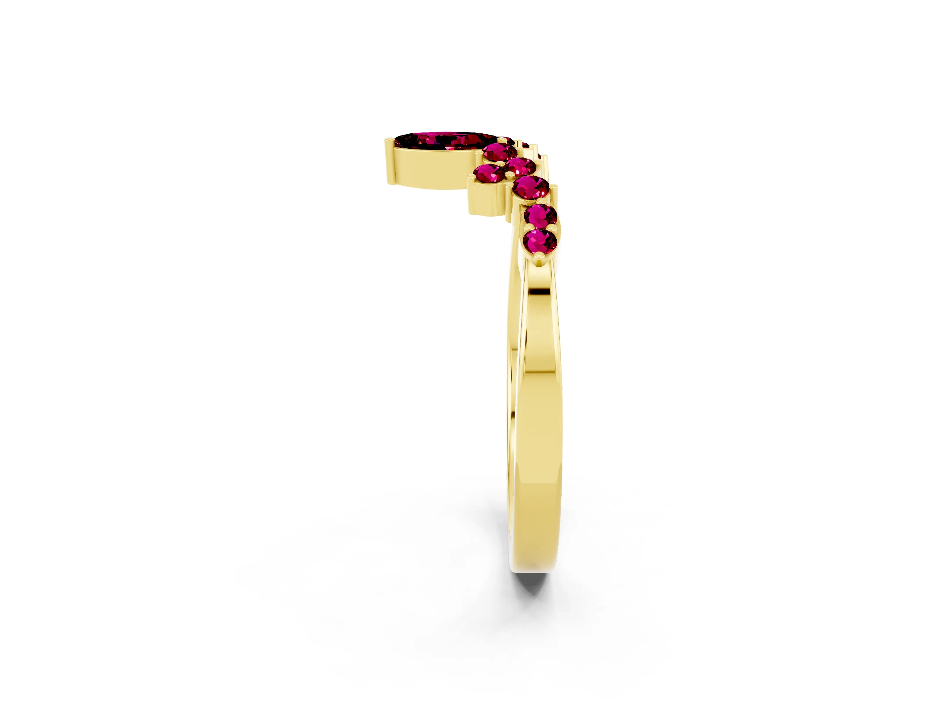 Yellow gold Marquise and Round Garnet Chevron Band with Prong Setting_8