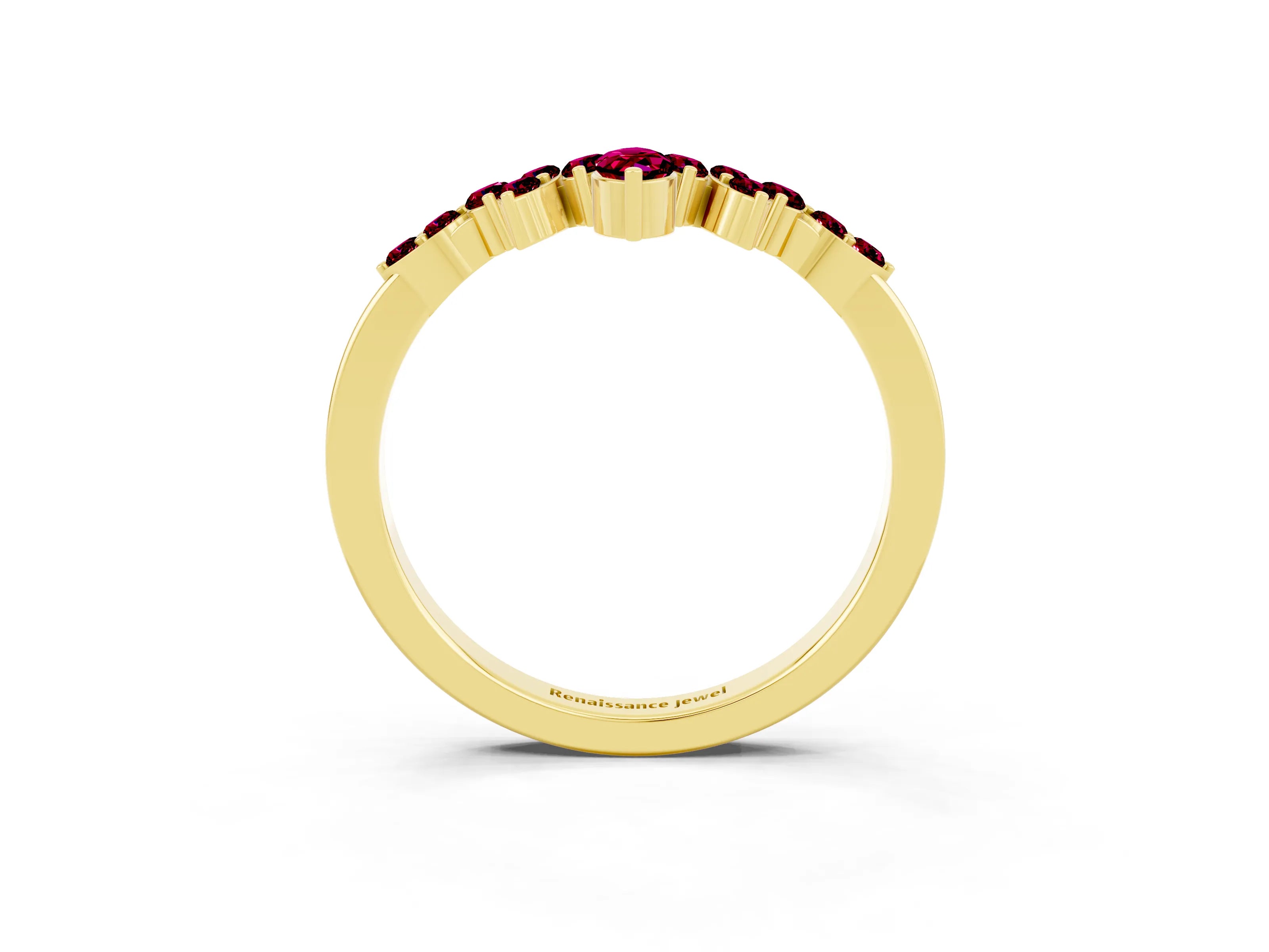 Yellow gold Marquise and Round Garnet Chevron Band with Prong Setting_9