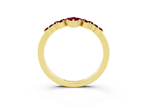 Yellow gold Marquise and Round Garnet Chevron Band with Prong Setting_9