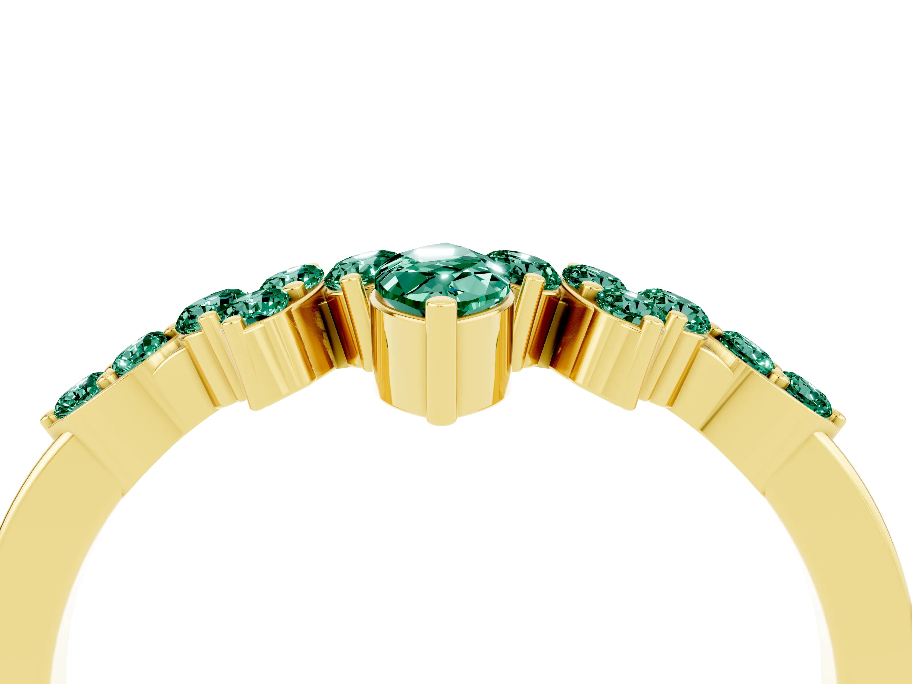 Yellow gold Marquise and Round Green Sapphire Chevron Band with Prong Setting_10
