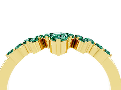 Yellow gold Marquise and Round Green Sapphire Chevron Band with Prong Setting_10