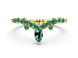 Yellow gold Marquise and Round Green Sapphire Chevron Band with Prong Setting_6