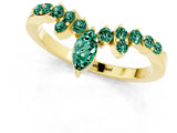Yellow gold Marquise and Round Green Sapphire Chevron Band with Prong Setting_7