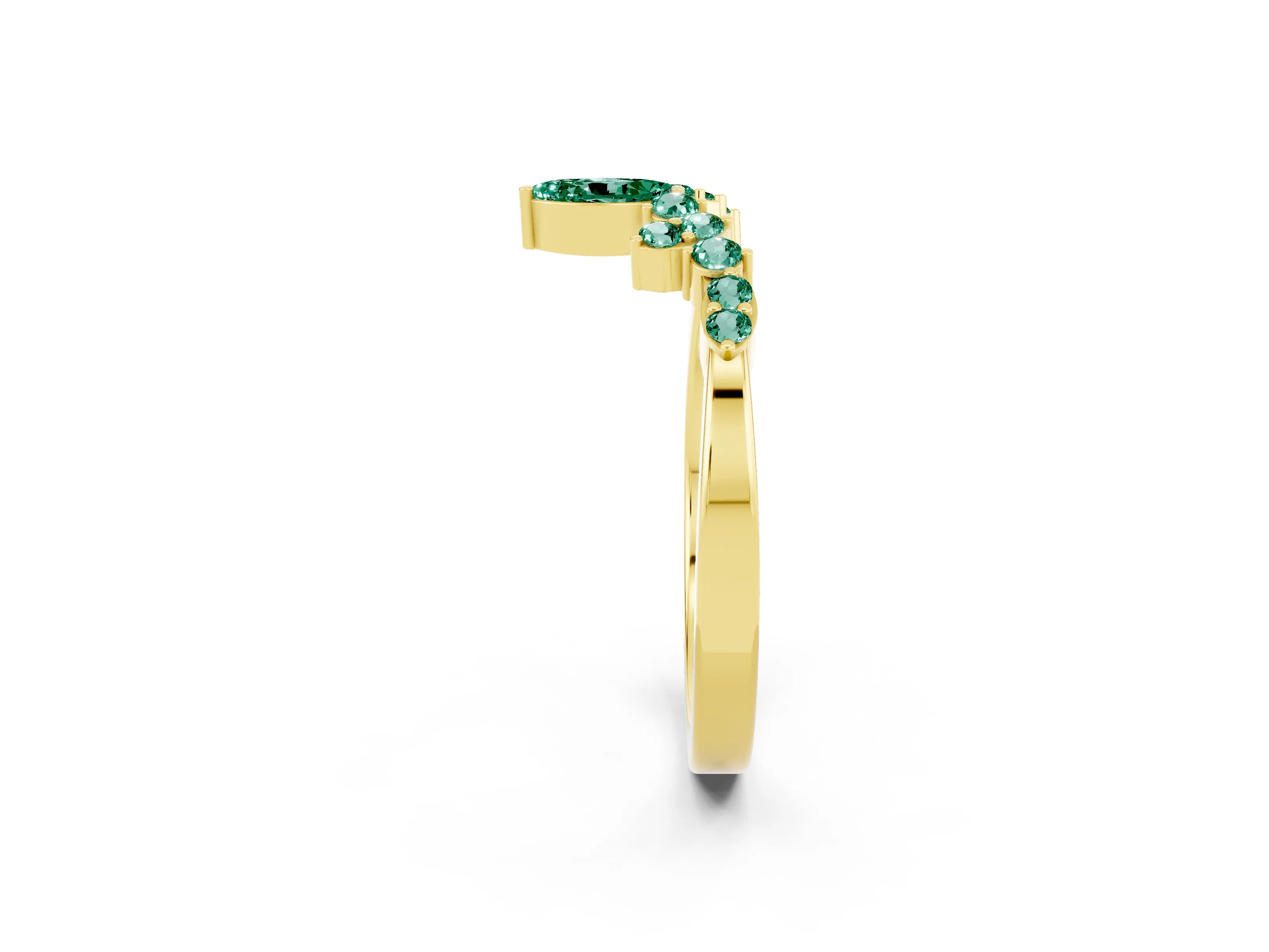 Yellow gold Marquise and Round Green Sapphire Chevron Band with Prong Setting_8