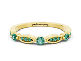 Yellow gold Marquise and Round Green Sapphire Milgrain Band with Bezel Setting_6