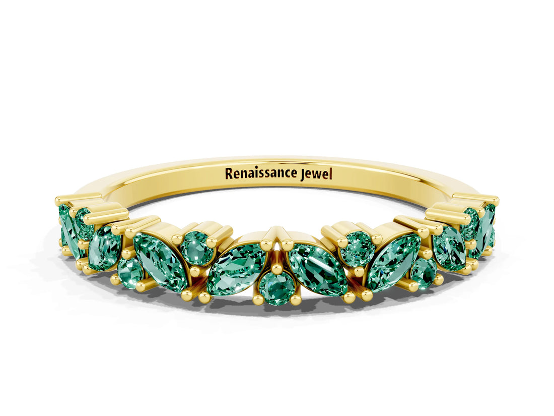Yellow gold Marquise and Round Green Sapphire Vine Eternity Band with Prong Setting_6