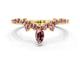 Yellow gold Marquise and Round Morganite Chevron Band with Prong Setting_12