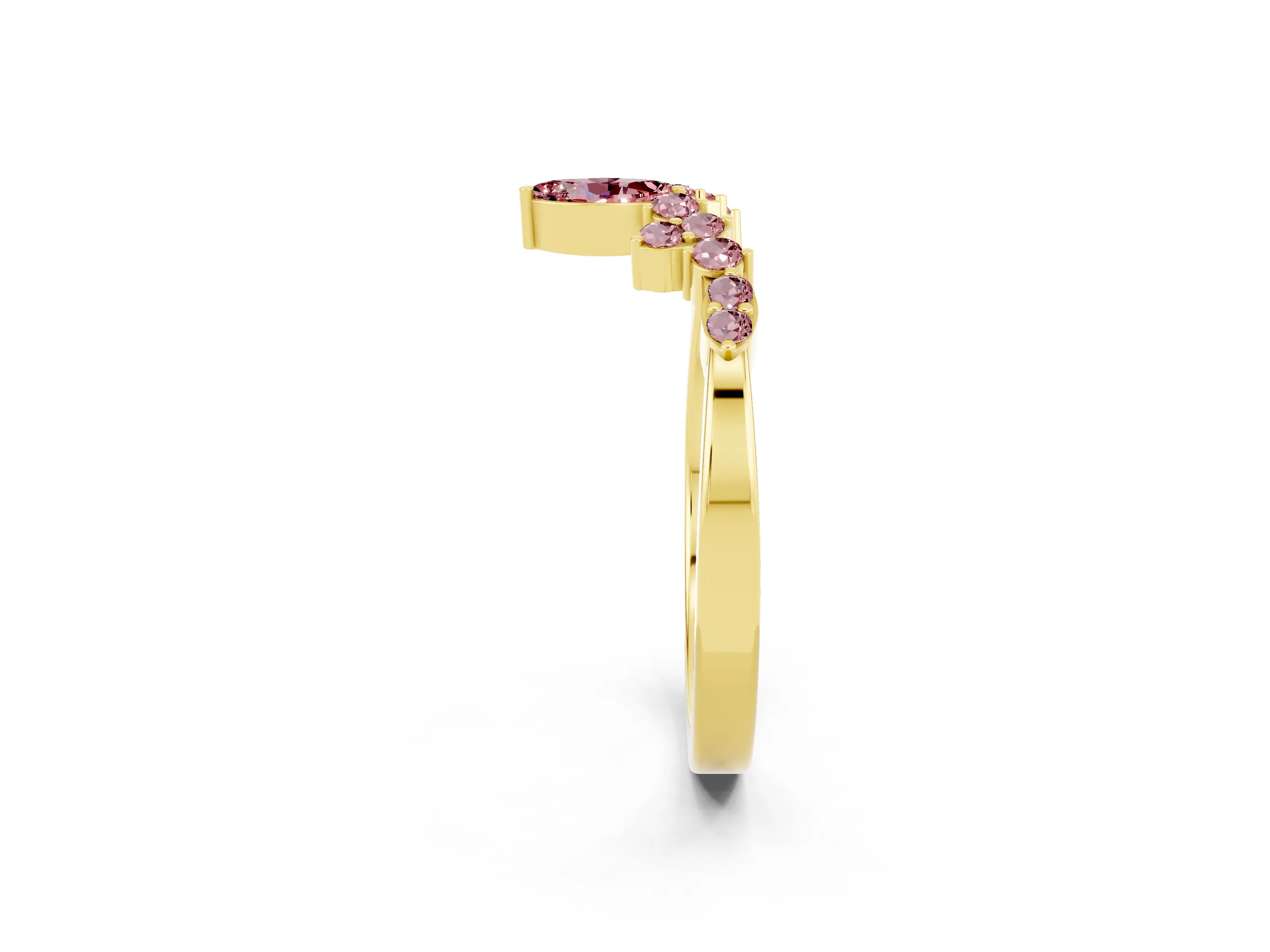 Yellow gold Marquise and Round Morganite Chevron Band with Prong Setting_14