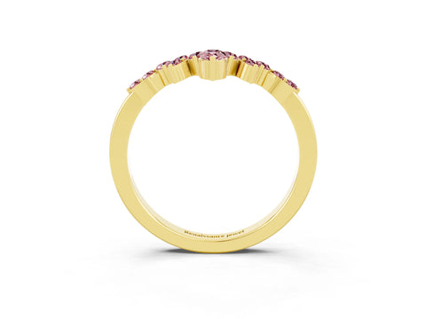 Yellow gold Marquise and Round Morganite Chevron Band with Prong Setting_15