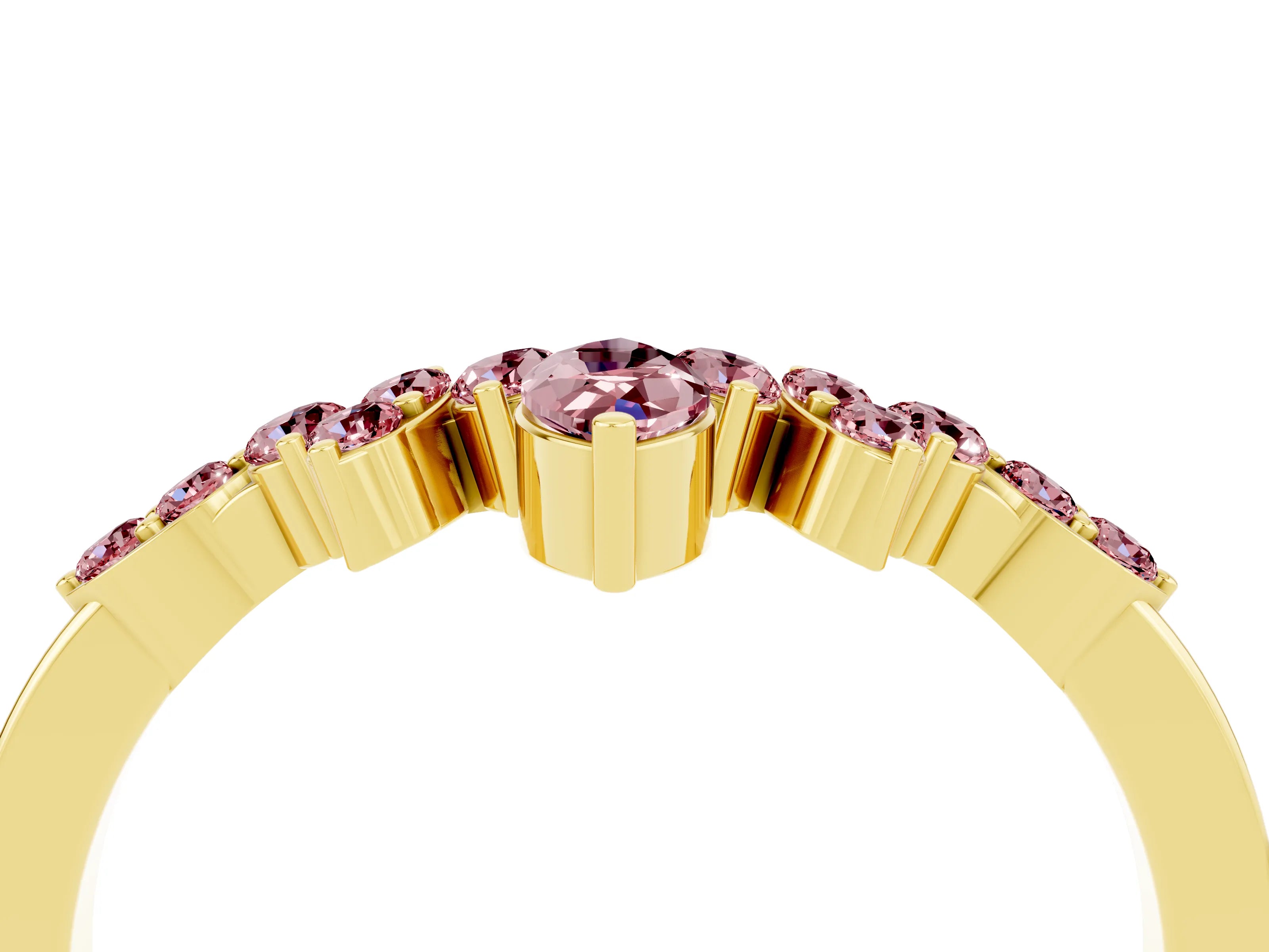 Yellow gold Marquise and Round Morganite Chevron Band with Prong Setting_16
