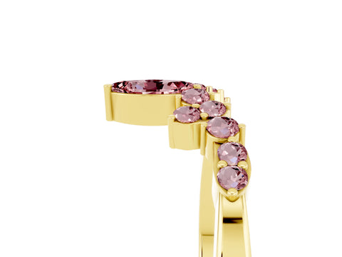 Yellow gold Marquise and Round Morganite Chevron Band with Prong Setting_17
