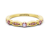 Yellow gold Marquise and Round Morganite Milgrain Band with Bezel Setting_6