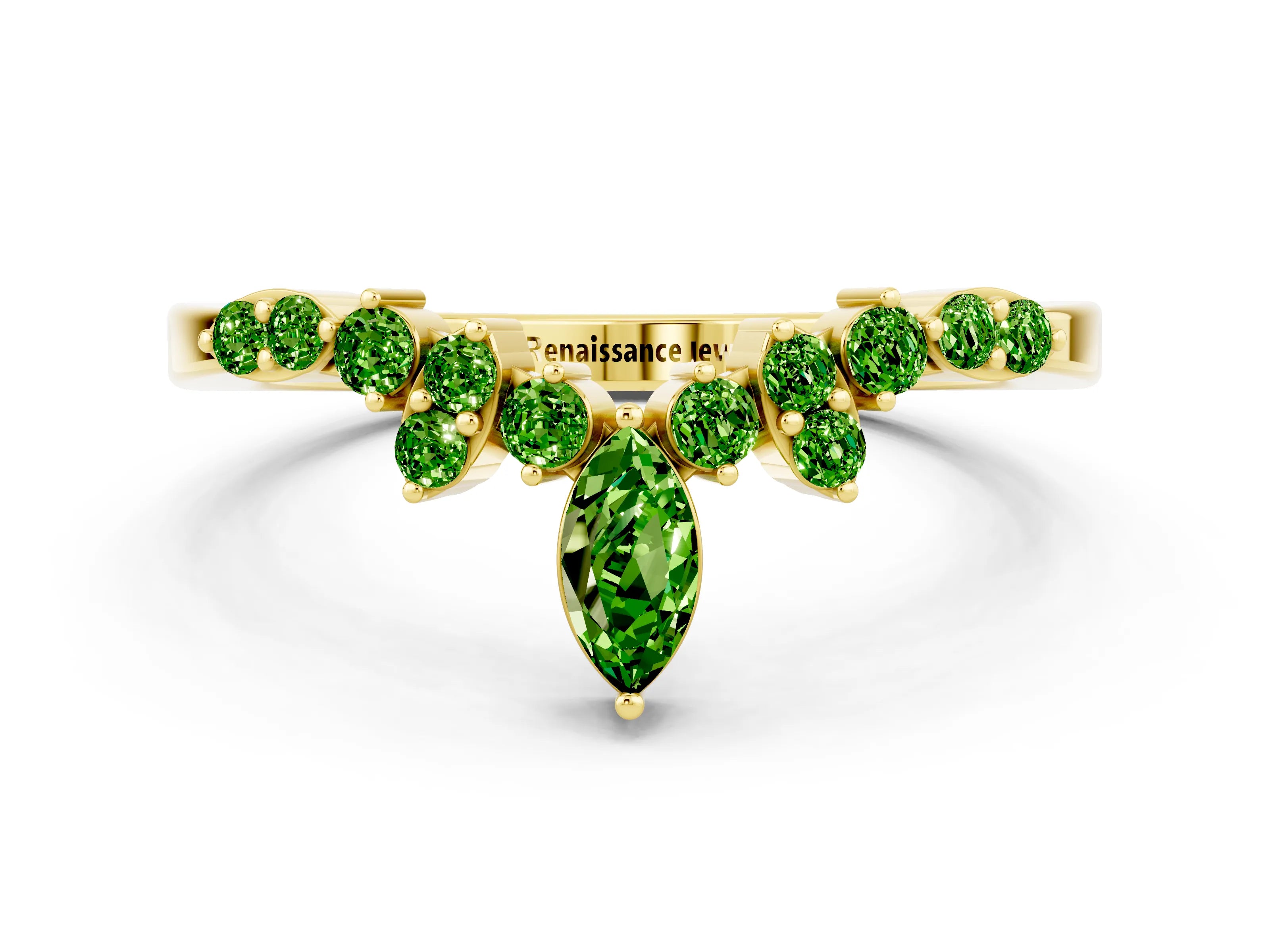 Yellow gold Marquise and Round Peridot Chevron Band with Prong Setting_6