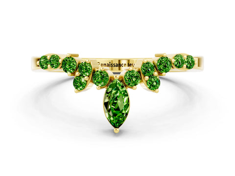 Yellow gold Marquise and Round Peridot Chevron Band with Prong Setting_6