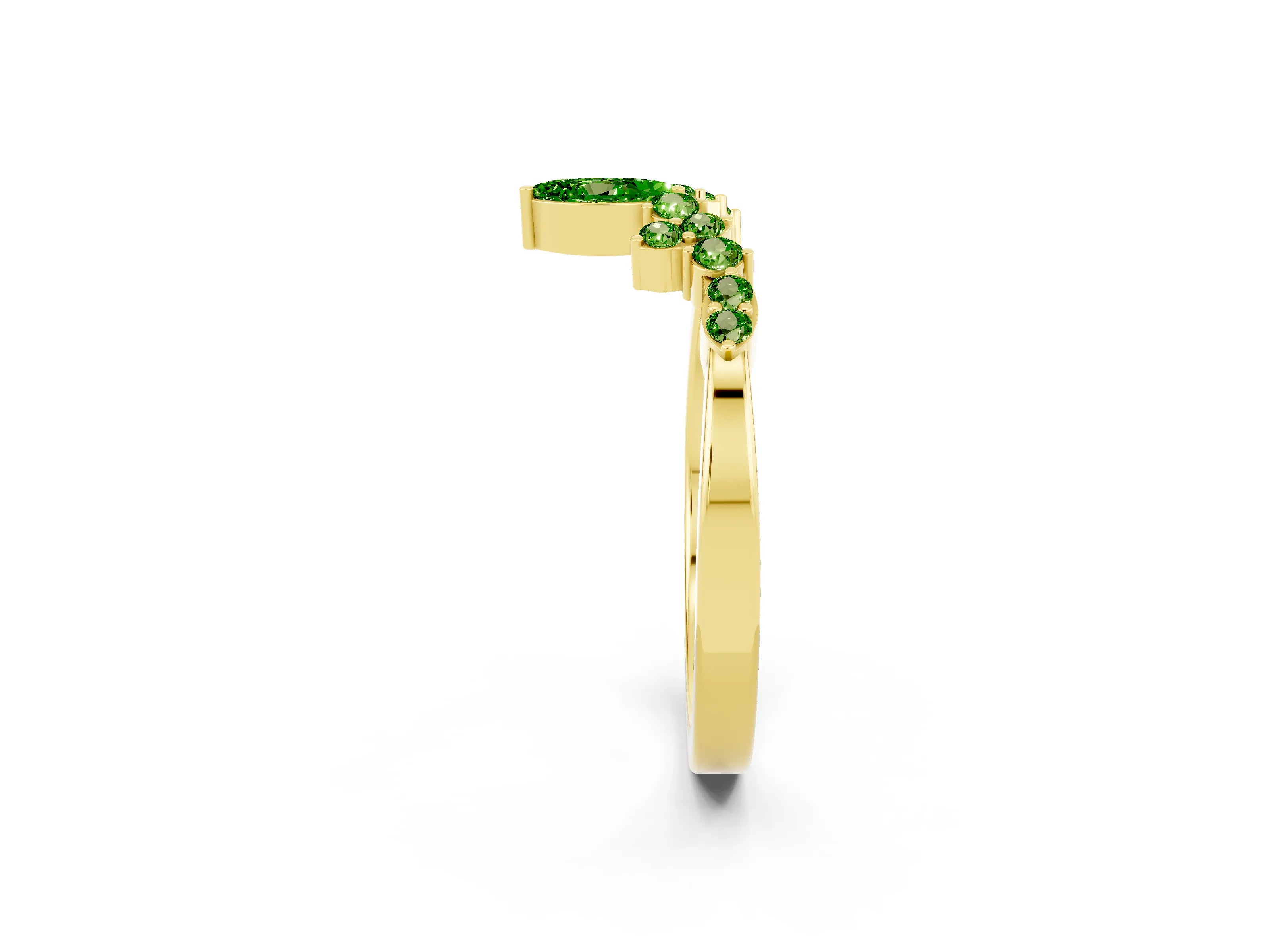 Yellow gold Marquise and Round Peridot Chevron Band with Prong Setting_8