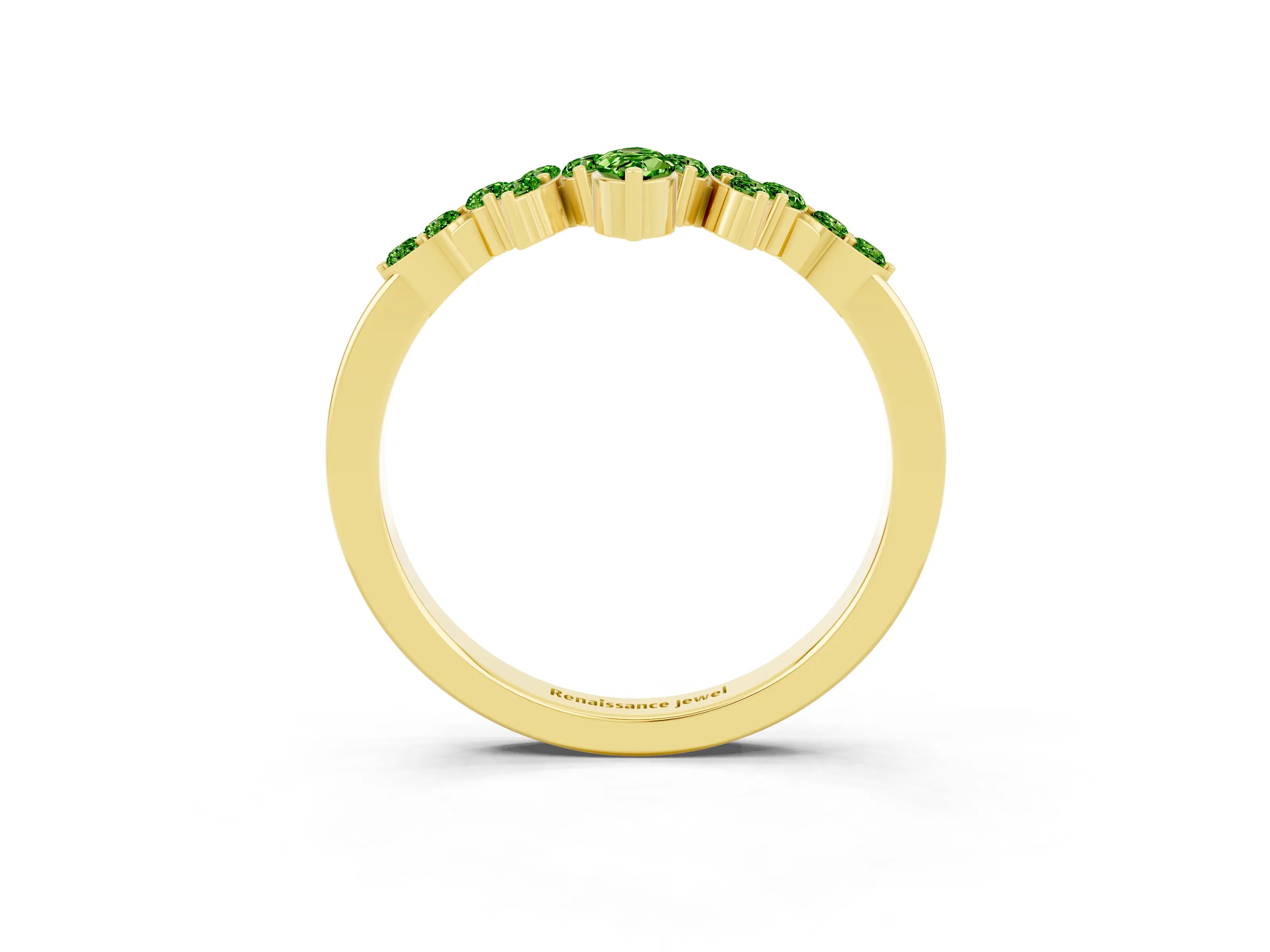 Yellow gold Marquise and Round Peridot Chevron Band with Prong Setting_9