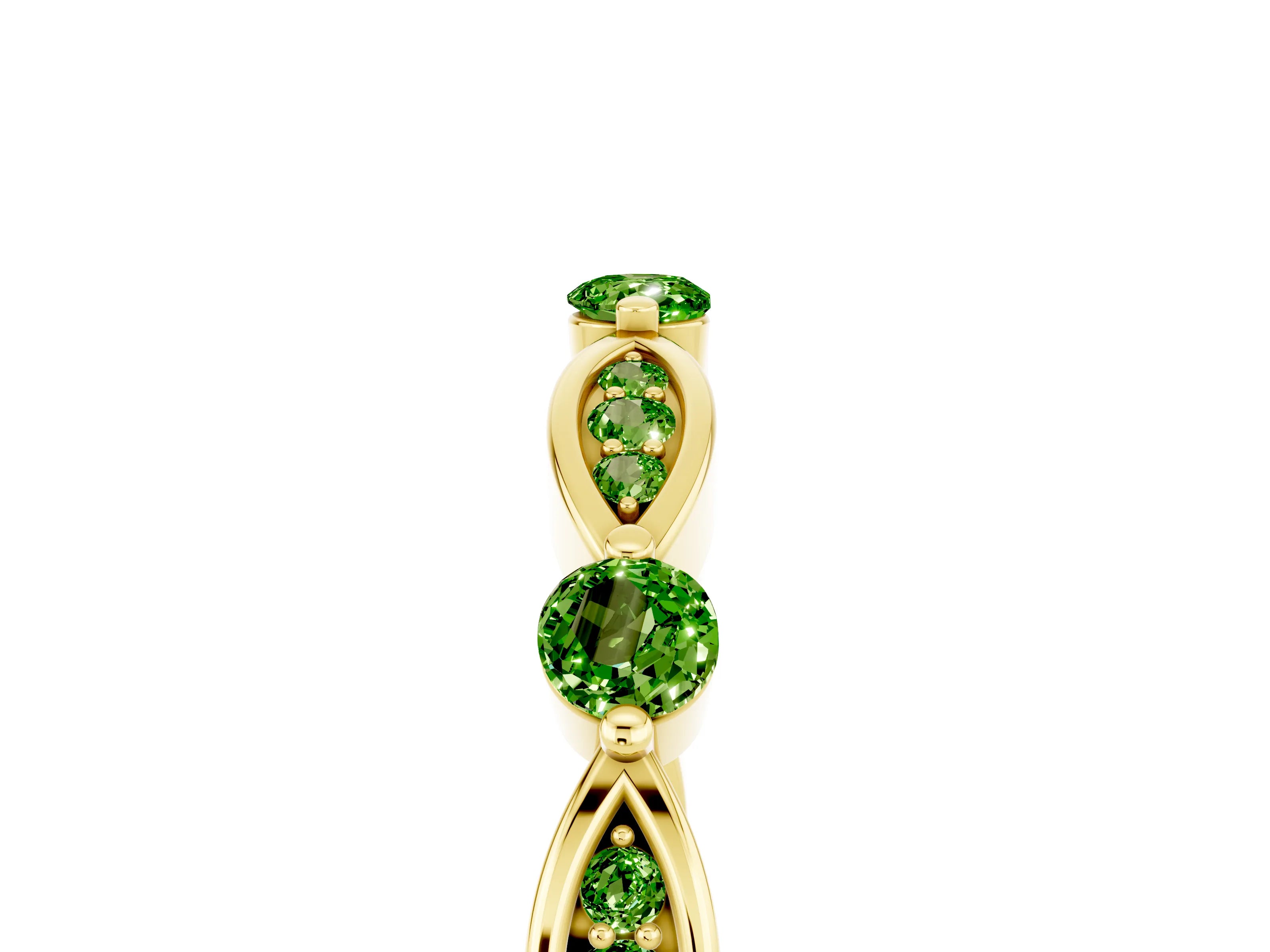 Yellow gold Marquise and Round Peridot Milgrain Band with Bezel Setting_11