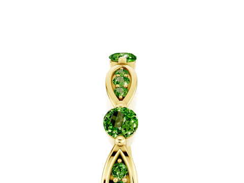 Yellow gold Marquise and Round Peridot Milgrain Band with Bezel Setting_11