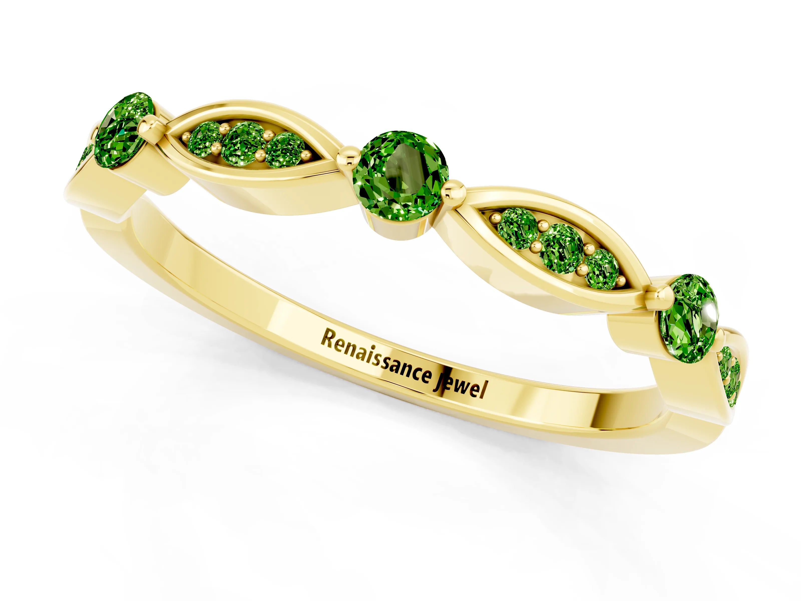 Yellow gold Marquise and Round Peridot Milgrain Band with Bezel Setting_7