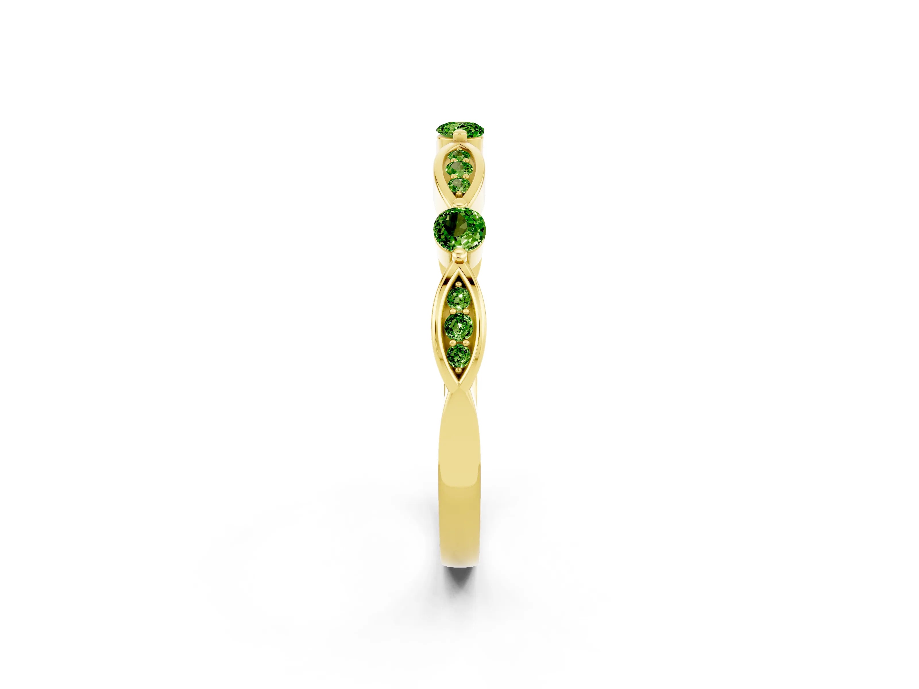 Yellow gold Marquise and Round Peridot Milgrain Band with Bezel Setting_8