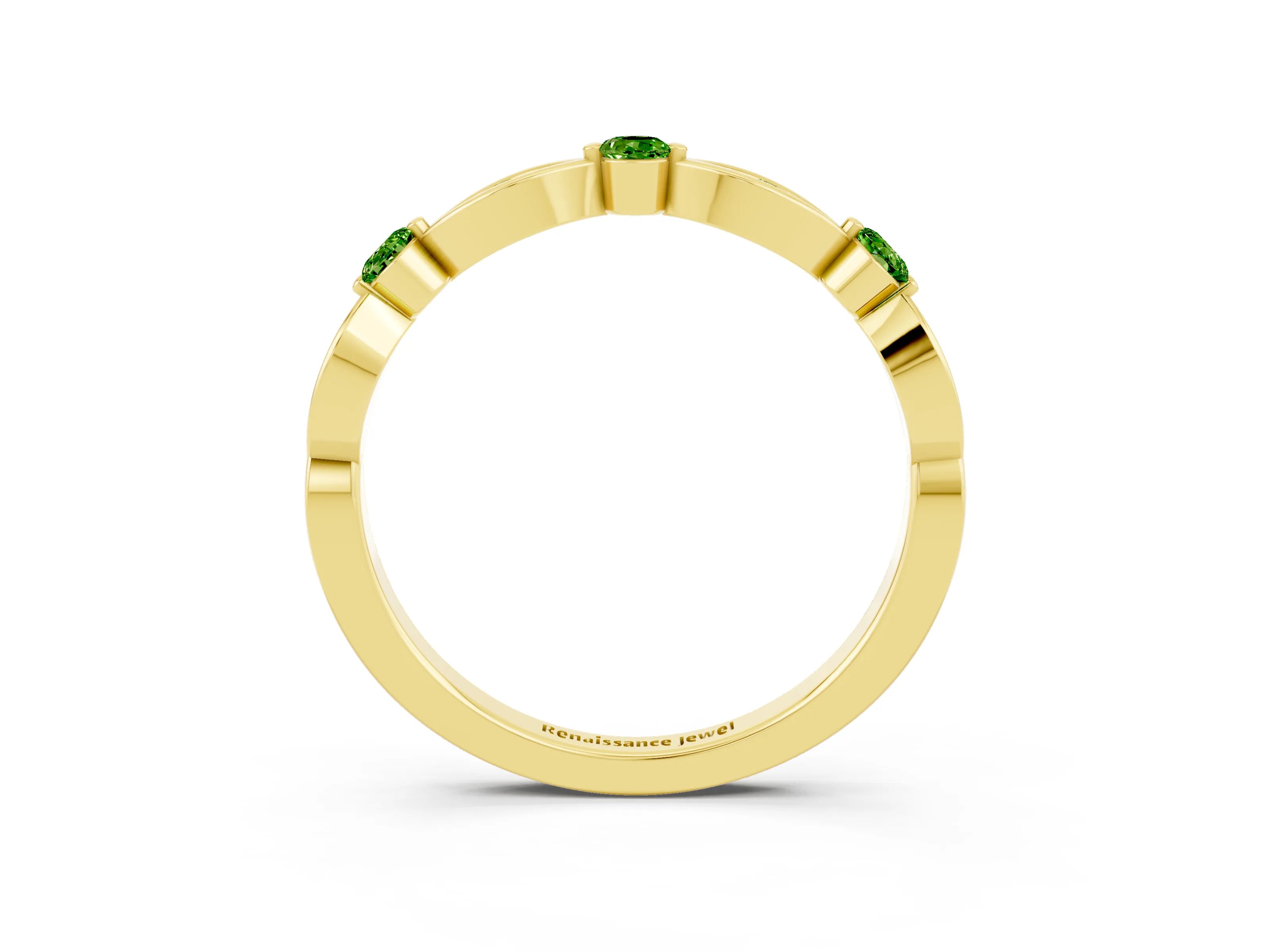 Yellow gold Marquise and Round Peridot Milgrain Band with Bezel Setting_9