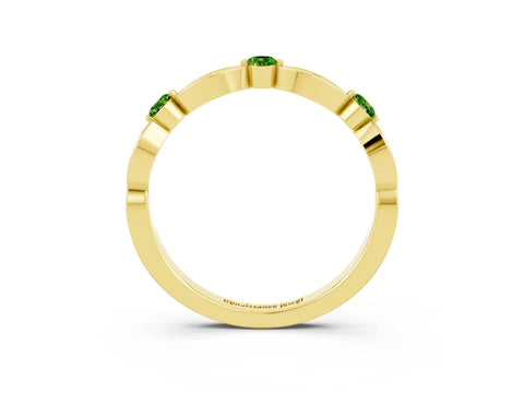Yellow gold Marquise and Round Peridot Milgrain Band with Bezel Setting_9